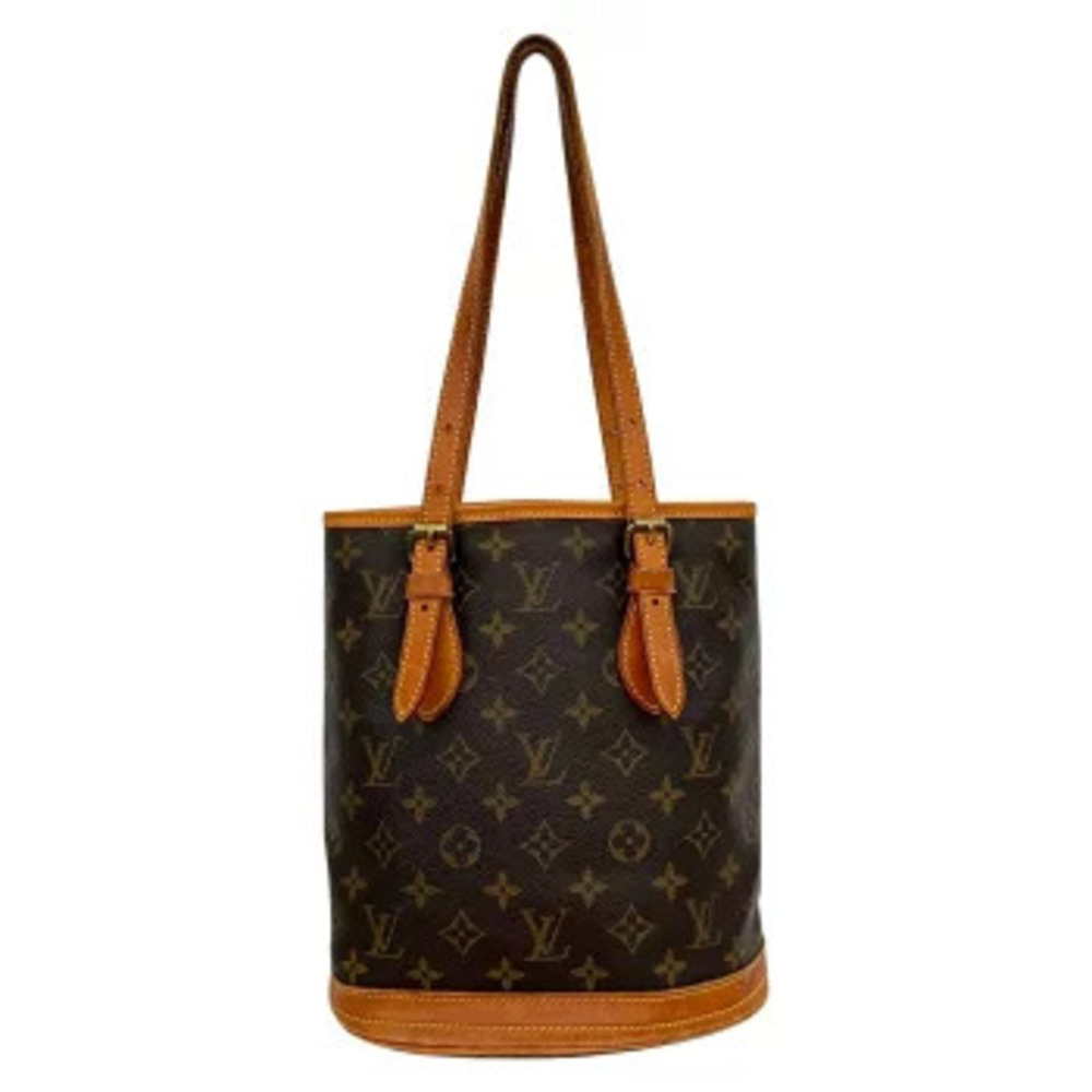 LOUIS VUITTON Monogram Bucket Tote Bag Brown Leather Handbag Shoulder